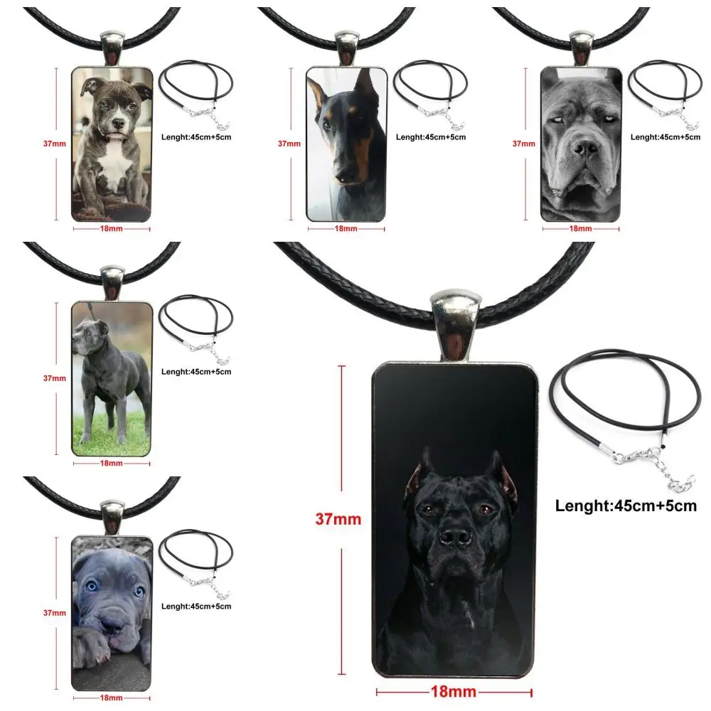

For Women Girls Fashion Glass Cabochon Pendant Rectangle Necklace Choker Necklace Jewelry Italian Dogs Cane Corso Mastiff