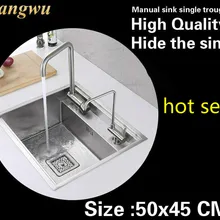 Квартира балкон высокого качества кухня ручная раковина одинарная мойка vogue hide 304 нержавеющая сталь Горячая 50x45 см