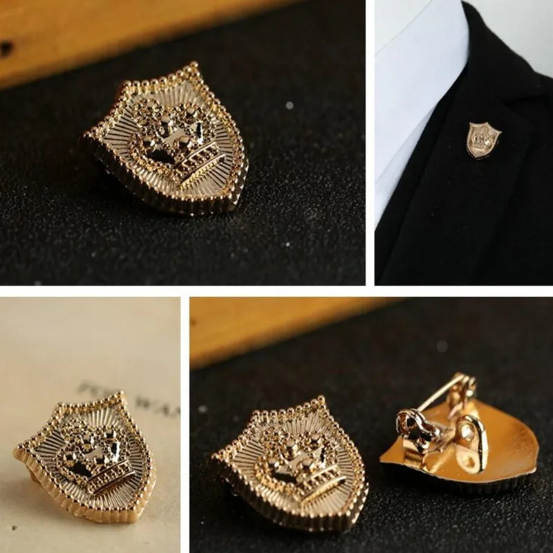 Bovvsky مصغرة الرجال دبابيس تاج ذهبي اللون درع صدر الحجاب دبوس النساء القبعات وشاح دعوى بروش ملابس أبازيم بروش