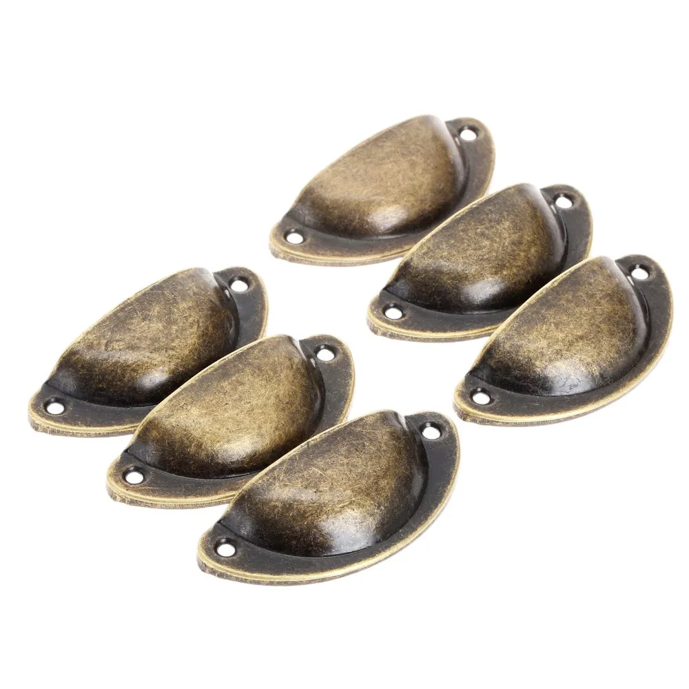 

6pcs Antique Brass Shell Jewelry Box Pulls Cabinet Cupboard Dresser Drawer Pull Door Handle for Furniture 81x 36mm with Screw