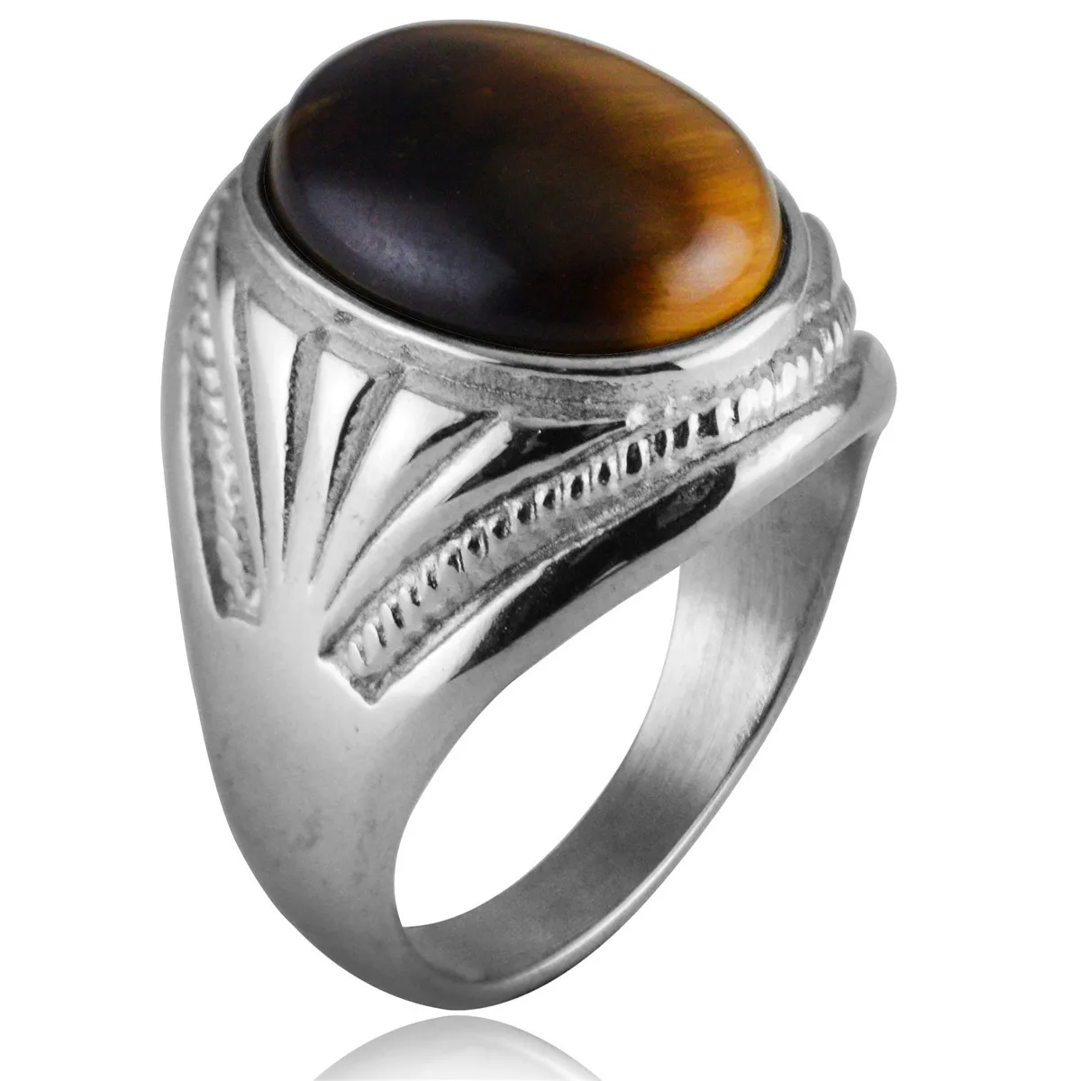 Новое золотистое серебряное кольцо с камнем тигровый глаз, мужское кольцо из нержавеющей стали, простое крутое мужское ювелирное изделие