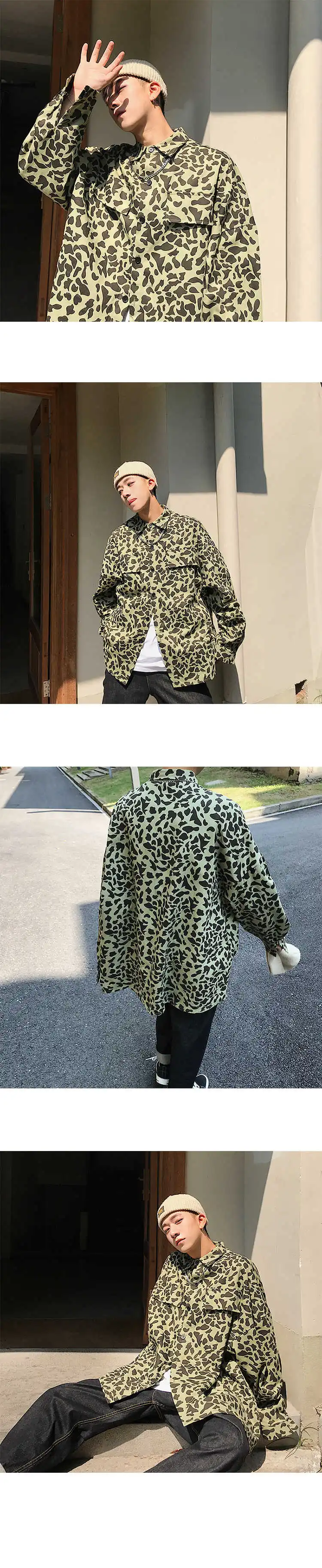 Мужская Уличная брендовая куртка-бомбер свободное леопардовое камуфляжное пальто с принтом Мужская модная трендовая ветровка плюс размер m-xl