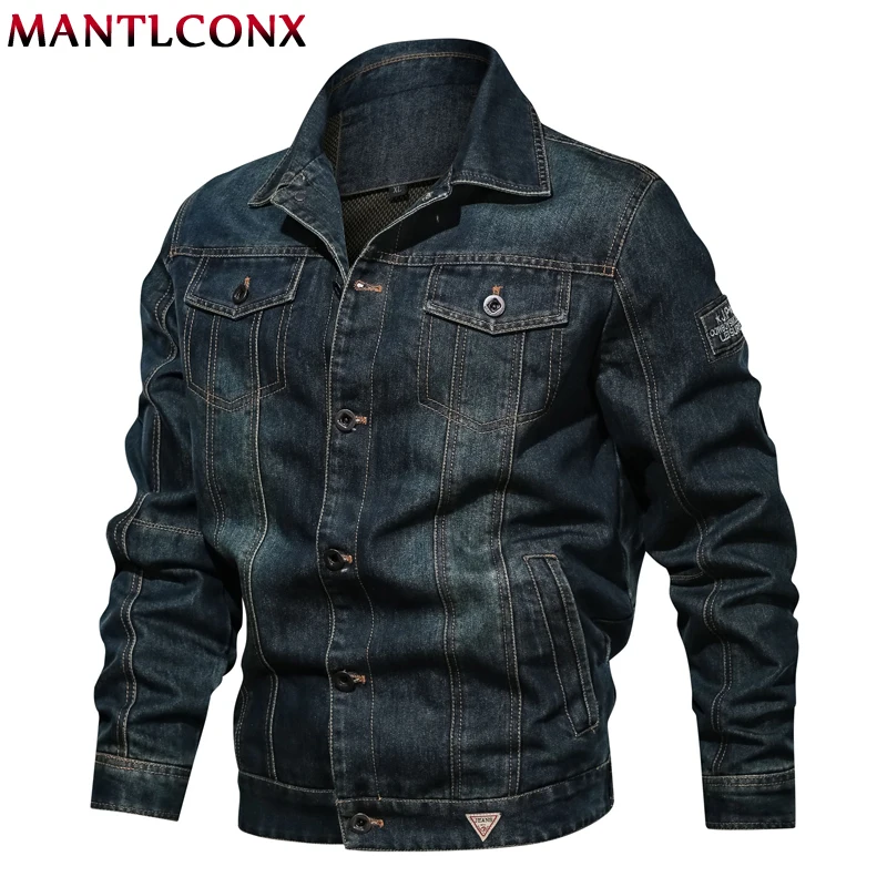 MANTLCONX однотонная повседневная мужская джинсовая куртка размера плюс 6XL, мужская куртка-бомбер высокого качества в ковбойском стиле, Мужская джинсовая куртка
