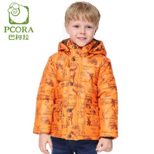 PCORA Boys Overcoat Winter Detachable Cap Cotton Padded Jacket Keep Warm Orange for 3T 10T Children