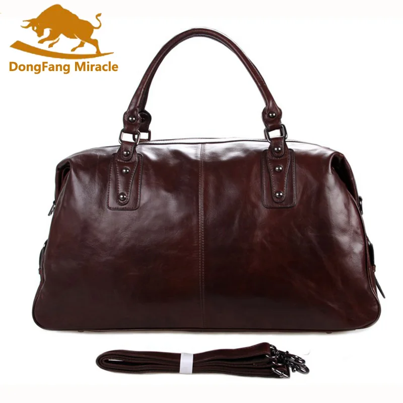 DongFang чудо коровья кожа Дорожная сумка для мужчин 2" ручная кладь ночь Weekender Duffle Большой коричневый maletin de viaje - Цвет: coffee