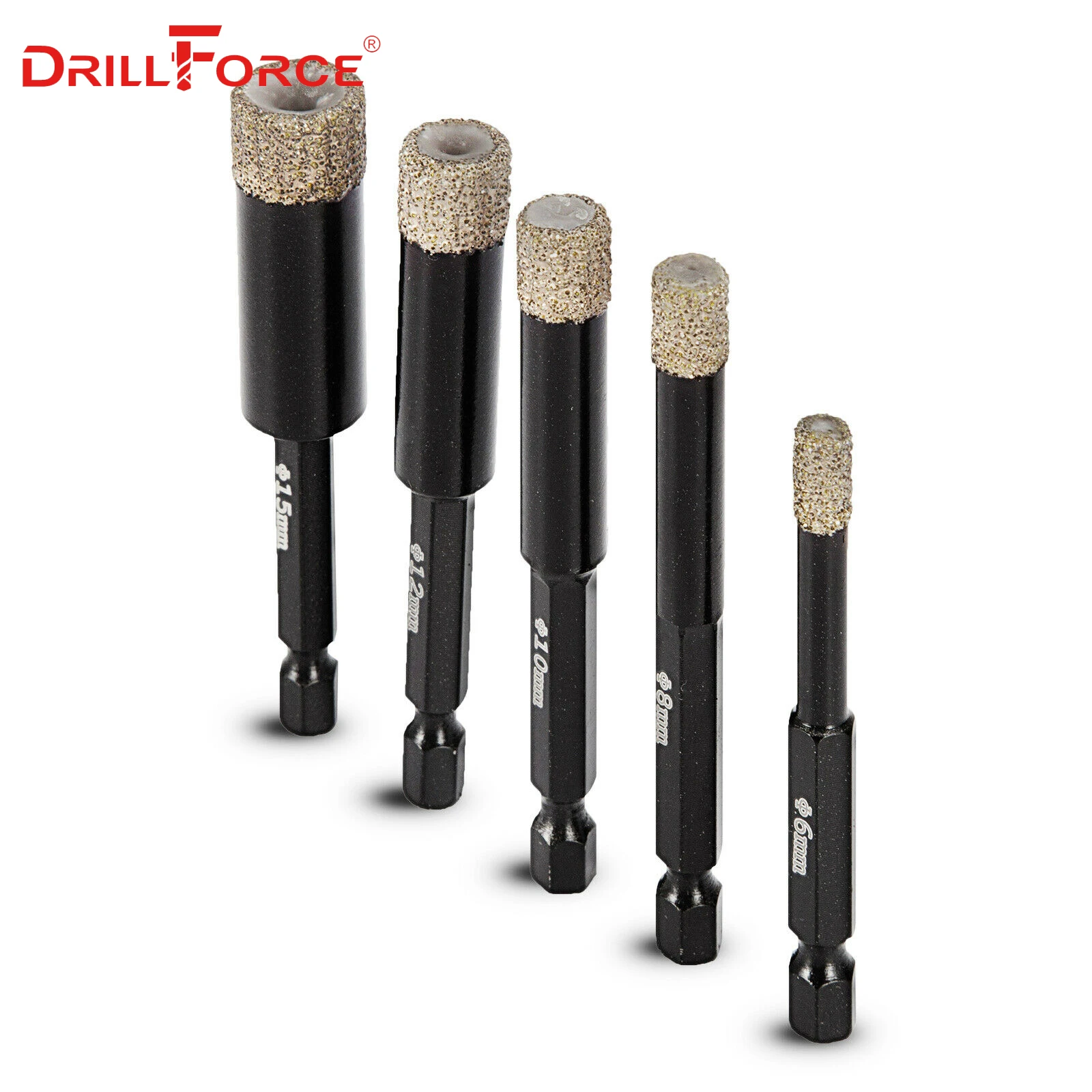Drillforce 5 шт. набор алмазных отверстий для пилы 6/8/10/12/15 мм шестигранный хвостовик из
