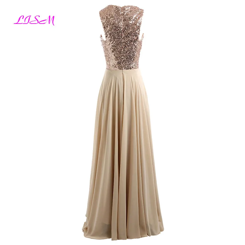 Bling Sparkly Gold Sequined Chiffon Evening Dresses 2019 New Arrival Scoop Sleeveless Prom Gowns A-Line Long Formal Dress Soiree Bling Sparkly Gold Sequined Chiffon Evening Dresses 2019 New Arrival Scoop Sleeveless Prom Gowns A-Line Long Formal Dress Soiree