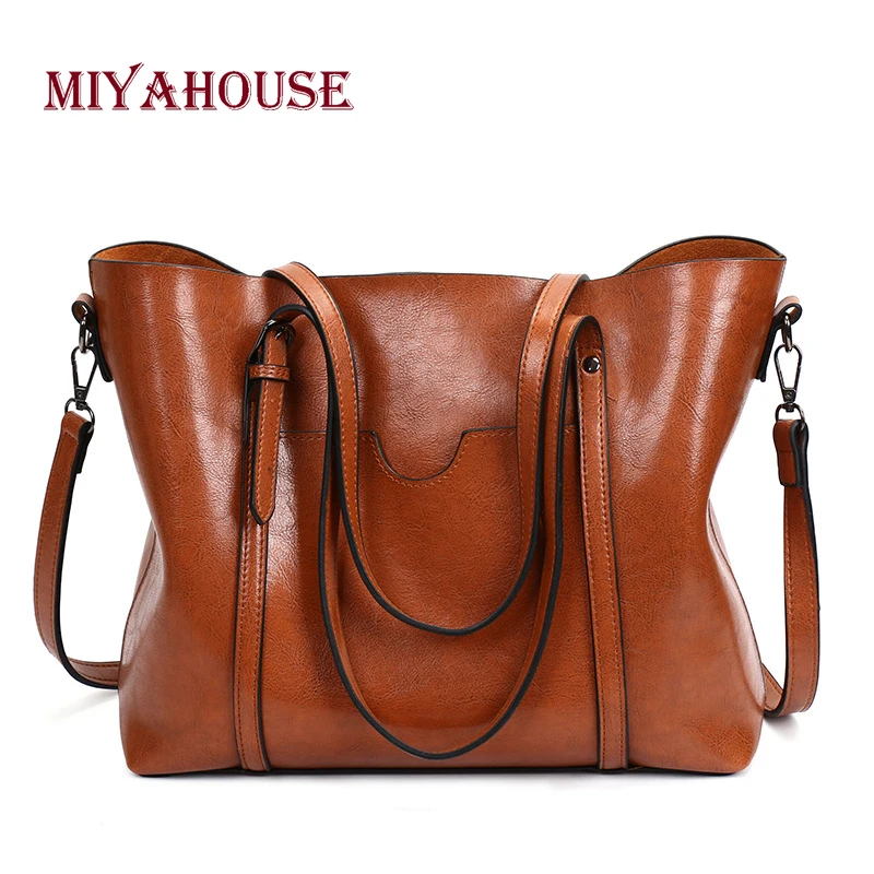 

Miyahouse Casual Oil Wax Tote Handbag Women High Quality PU Leather Shoulder Bag Female Large Capacity Lady Handbag Hot Sell