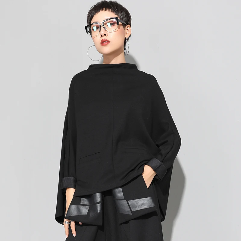 SuperAen Europe Fashion Women T Shirt Solid Color Cotton Wild Ladies T Shirt 2018 Autumn and Winter New Loose Stand Collar Tops