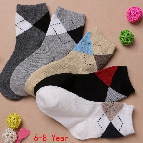 Весенние хлопковые носки для маленьких От 2 до 11 лет, носки для маленьких мальчиков высококачественные носки без пятки с ромбовидной сеткой для детей, 5 пар/лот - Цвет: Коричневый