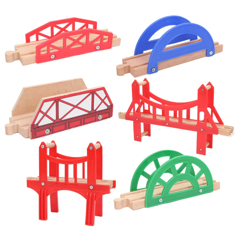 

Wooden Train Track Railway Accessories Bus Station Rainbow Bridge Track Junction Switching Pieces Block gift