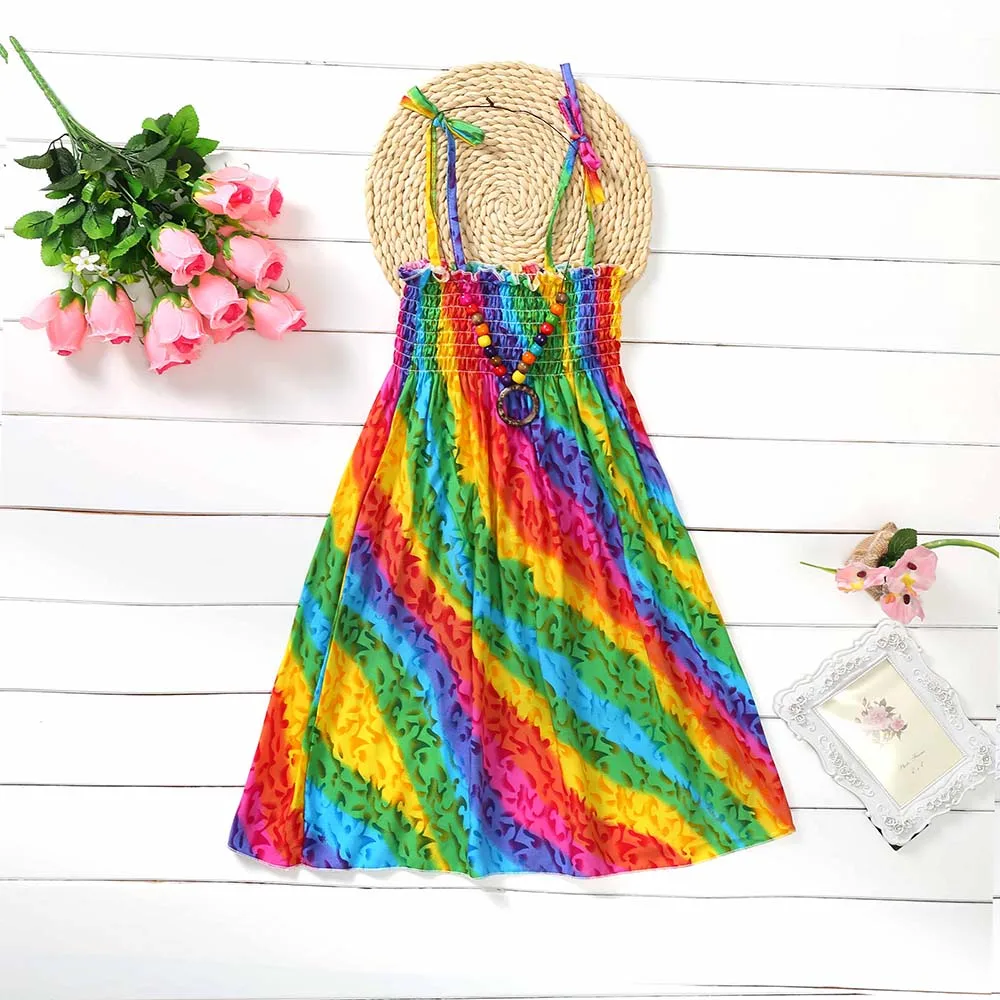 Платье для девочек; платья для маленьких девочек; сарафан для маленьких девочек; детская одежда; платье без рукавов; модные богемные пляжные платья; YCSD1801 - Цвет: Diagonal