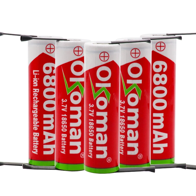Okoman Original18650 батарея 3 7 v 6800 mah 18650 литиевая аккумуляторная для фонариков батареи + DIY