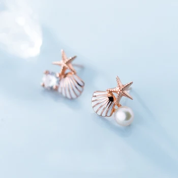 

MloveAcc Pearl Earrings Jewelry 925 Sterling Silver Shell Sea Star Stud Earrings for Women Fashion Jewelry