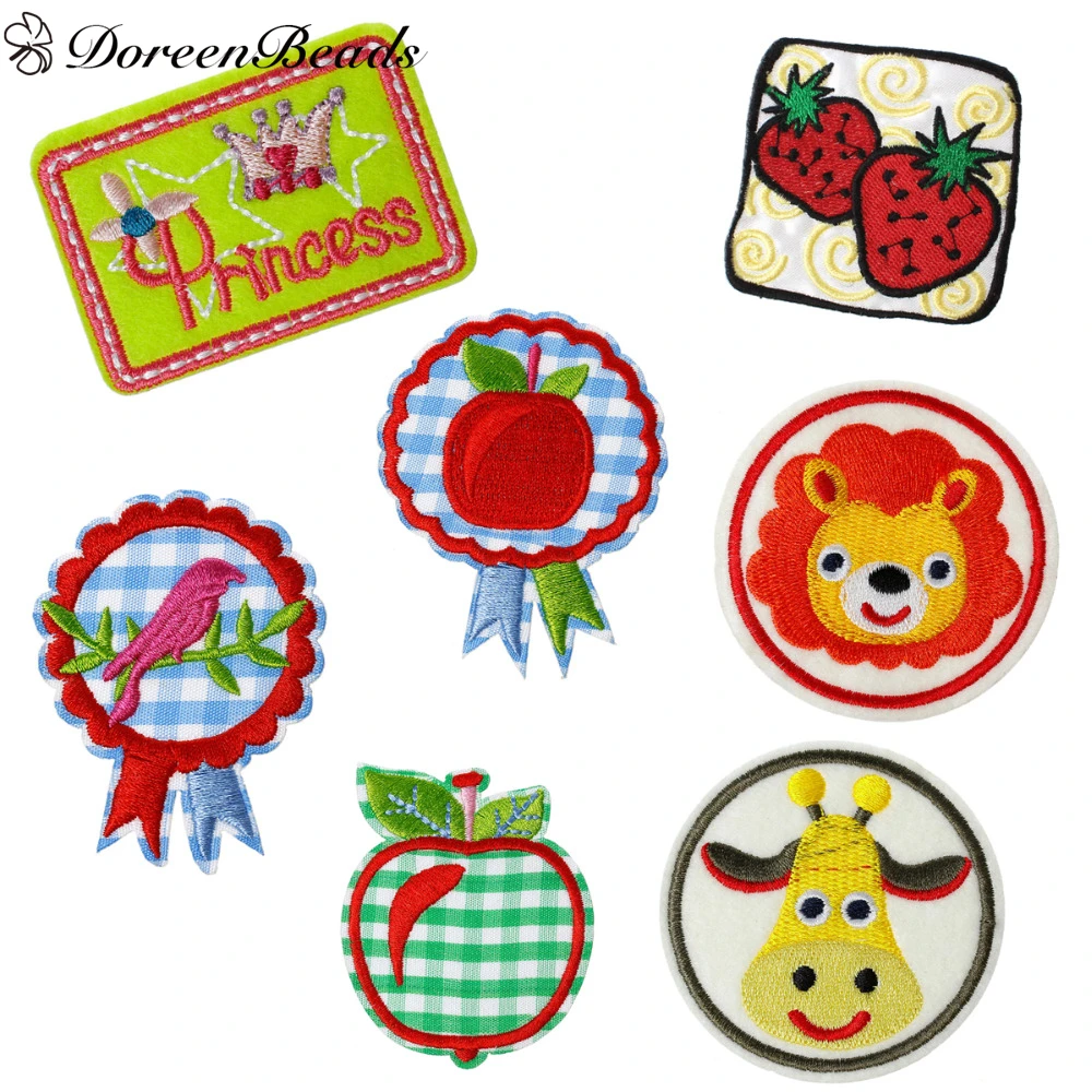 DoreenBeads 10 PCs Animal Fruit Patches Handmade Embroidered Badges Iron On Patch Applique For Clothing DIY Scrapbooking Craft | Дом и сад