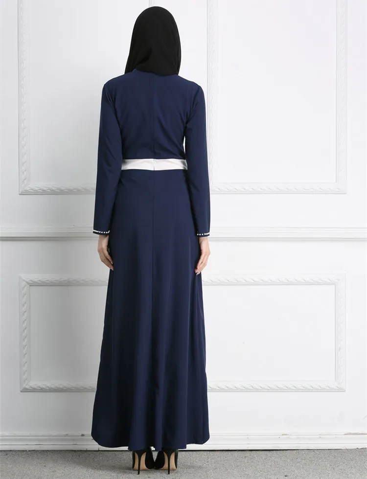 S-2XL женская элегантная скромная мусульманская арабская одежда из дубая с высоким воротом цвет блок длинное макси платье абайя рамадан ид# D503