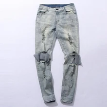 Fashion autumn stretch ripped designer brand jeans hip hop slim fit men broken demin destroy jeans blue and black PANTS TC219