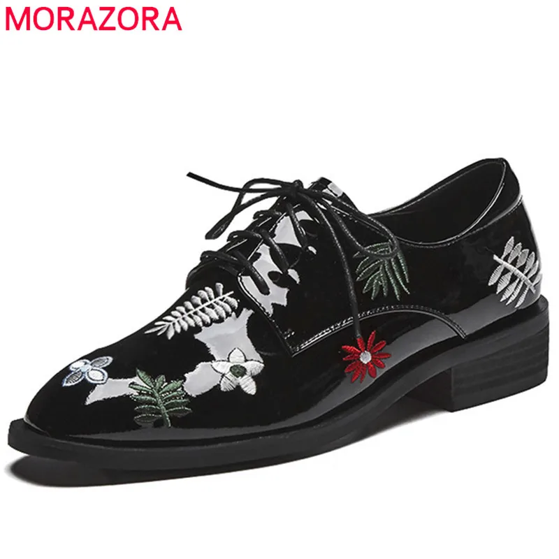 

MORAZORA 2019 hot sale genuine leather Oxford shoes woman flat shoes lace up spring summer dress shoes women punk shoes black