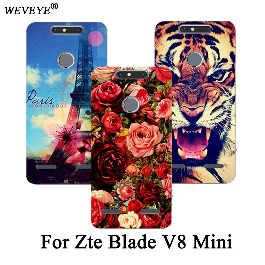 

Fashion Luxury Pattern Phone Case For ZTE Blade V8 mini 5.0"Painting flower animals and Eiffel Tower Cover For ZTE Blade V8 mini