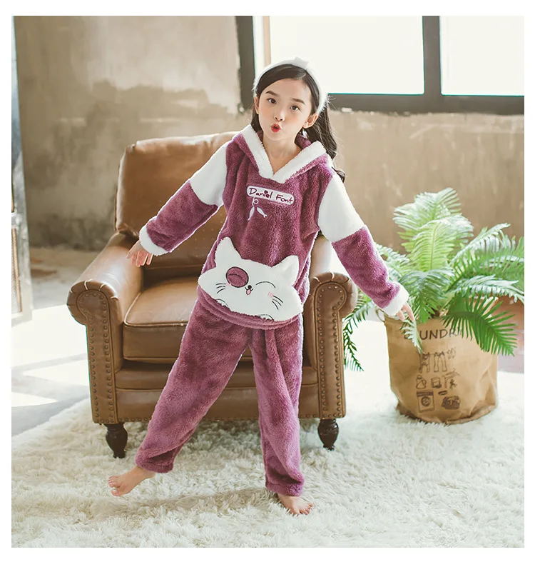Детский фланелевый пижамный комплект; детские пижамы из бархата кораллового цвета; флисовая одежда для сна для девочек; пижамный комплект для маленьких девочек; зимняя одежда; комплект из 2 предметов