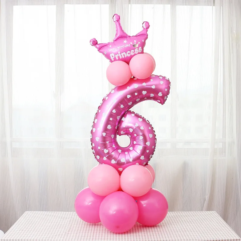 Pink 6 1 комплект цифровой номер фольги Воздушные шары День рождения Юбилей баллоны Корона юбилей КИС взрослые вечерние воздушные декор из воздушных шаров - Цвет: Pink 6