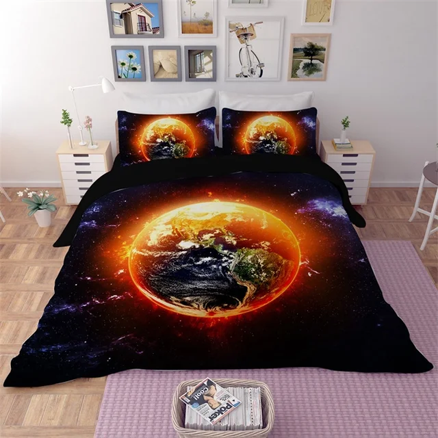 Outer Space Theme Bedding Set Twin Queen King Size Flat Bed