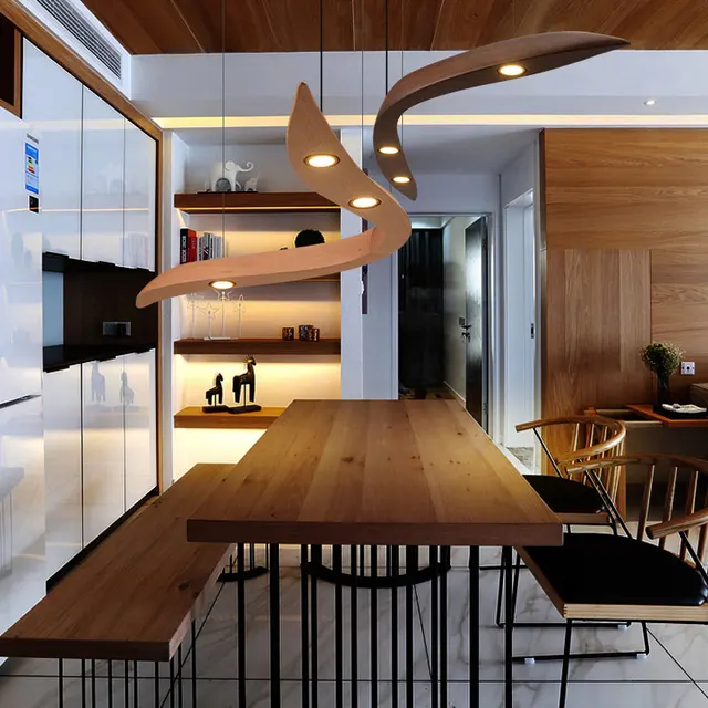 Designer Creative Pendant Light Modern Simple Art Restaurant Led Designer Creative Pendant Light Modern Simple Art Restaurant Led Solid Wood Lamp Bent Living Room