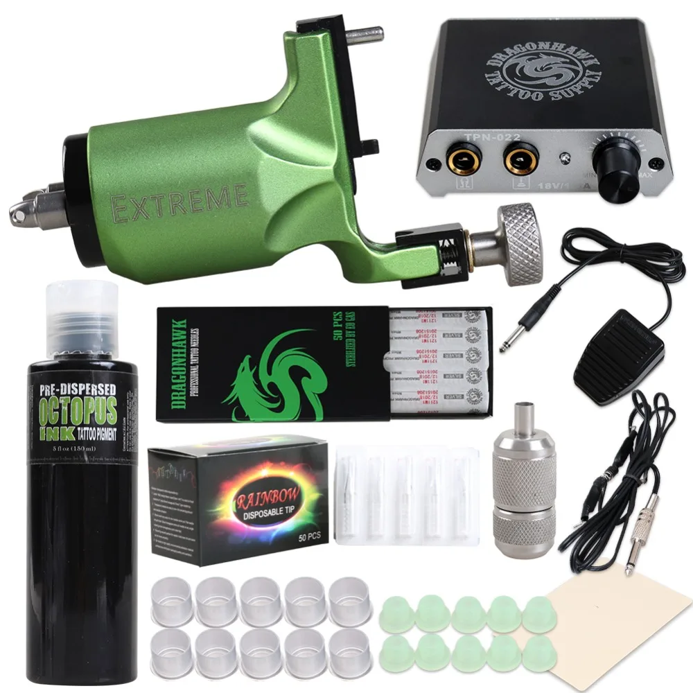 

Dragonhawk Extreme Rotary Tattoo Kit Machine Power Supply OCTOPUS Ink Needles D3014