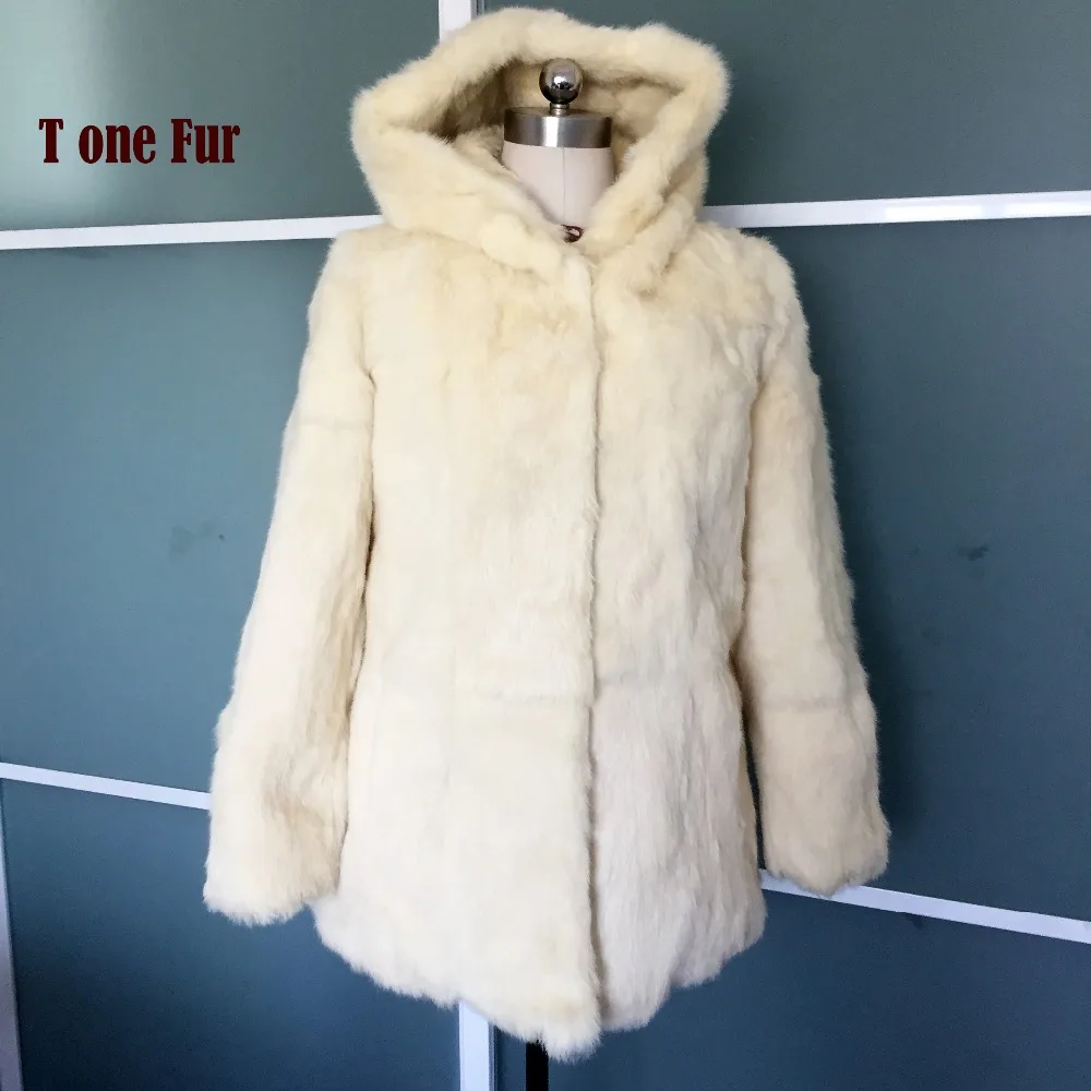 

100% Real Whole Rabbit Fur coat Factory Wholesale Retail Full Pelt Rabbit Fur Overcoat Hooded Long Fur Jacket KSR74