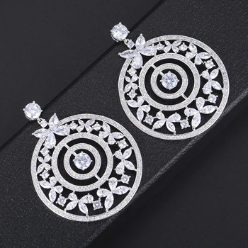 

41*52mm Geometric Circle Flower Hollow Drop Dangle Earrings Cubic Zirconia Earrings Fashion Jewelry pendientes mujer moda 2018