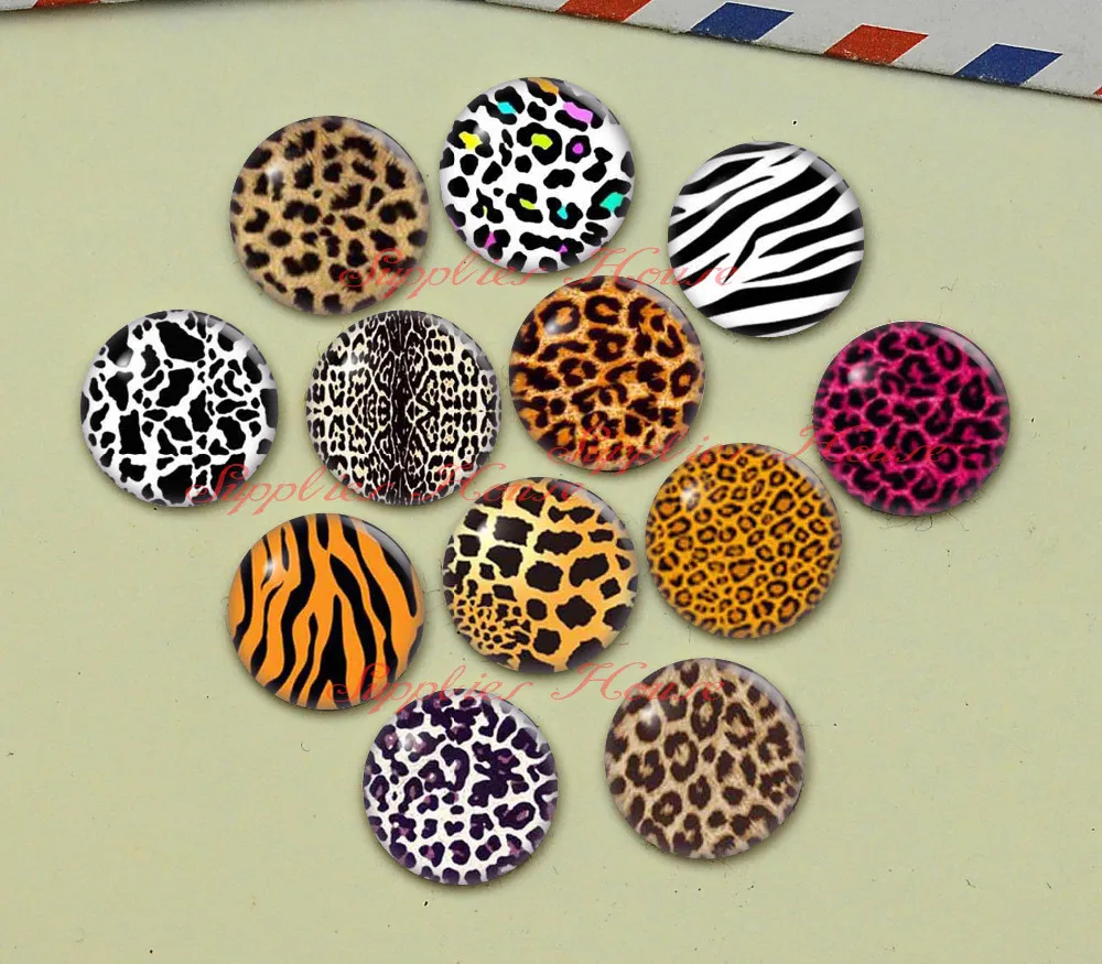 

Handmade Round Leopard print photo glass Cabochons, Jewelry Finding Cameo Pendant Settings, (F047-583)