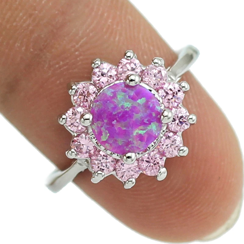 

HAIMIS Wholesale Retail Lovley Pink Fire Opal Pink Stone For Lady Women Girls Opal Rings Size 6 8 9 97PD