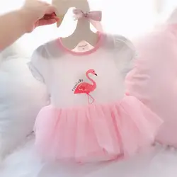 Фламинго Pattern новорожденного Платье для маленьких девочек кружевной воротник принцесса летние Платья для праздников и дней рождения