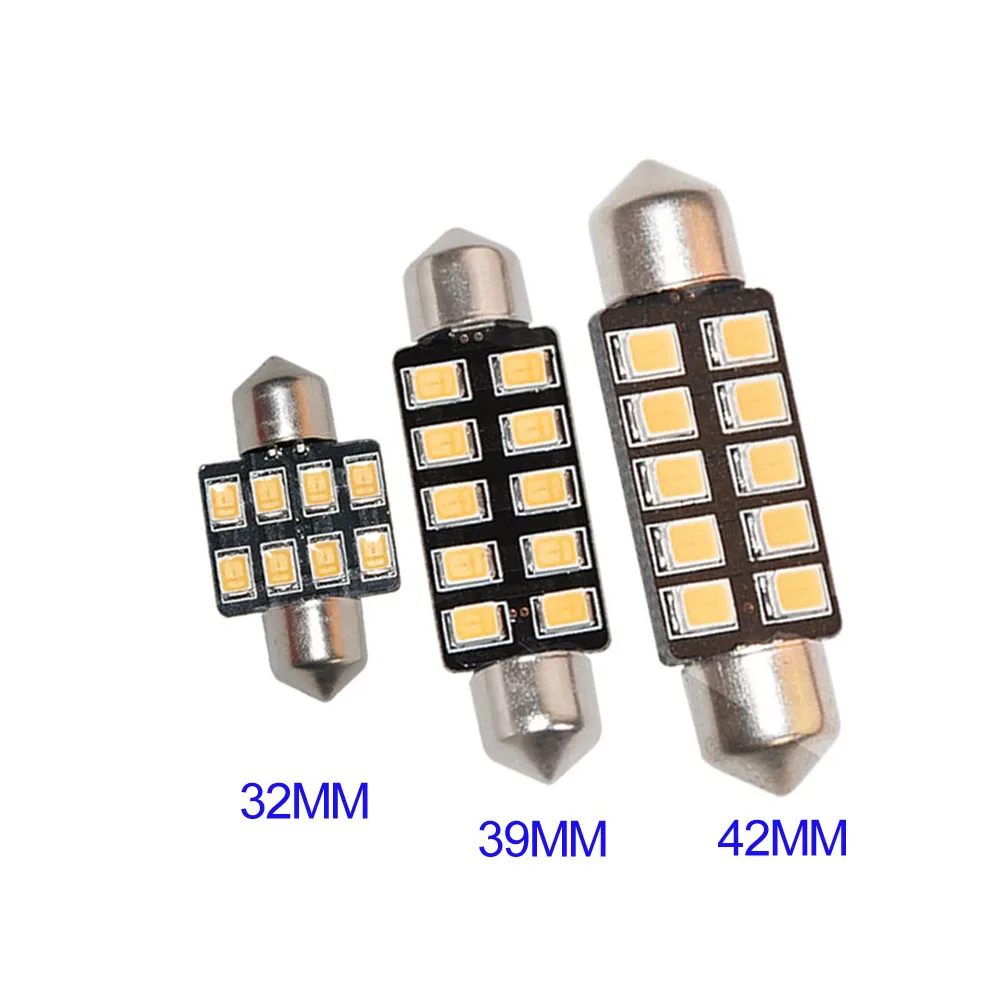 1PCS Warm White 32MM 39MM 42MM 2835 SMD 8 10 LED Car Led Interior Dome Door Light Lamp Bulb 12V