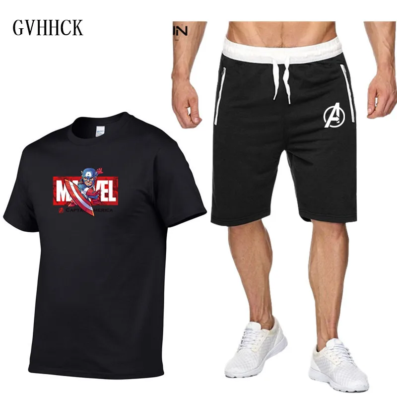 

Captain America Tracksuit Men's Sets T Shirts+shorts Two piece suit New Cosplay Avengers Endgame Captain America Iron Man Sets