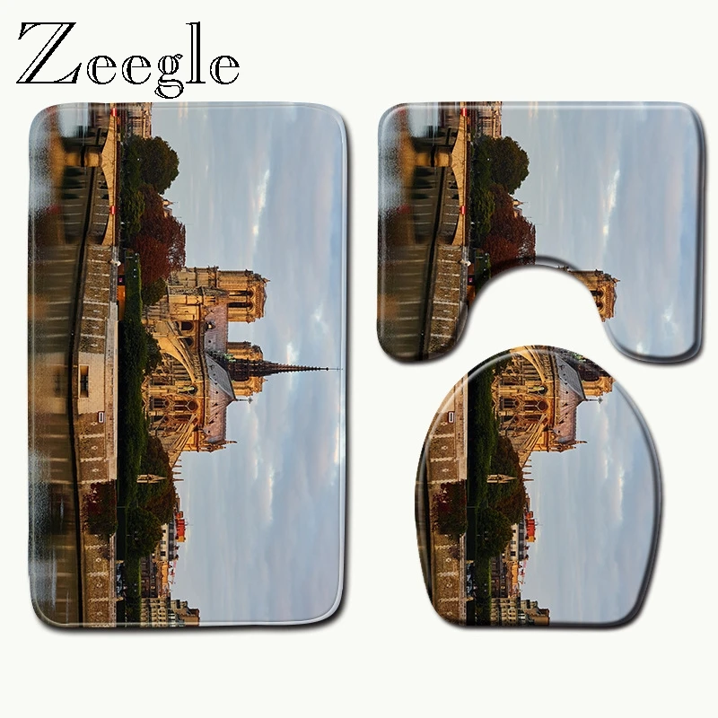 Zeegle Нотр дама Парижа коврик с принтом нескользящий для ванной комнаты из