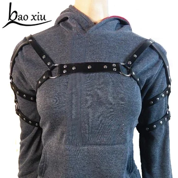 

2019 Harajuku Goth Adjustable Leather Harness Bondage Men Punk Fashion Tops Club Party shoulder straps Hallowee Rave Suspenders