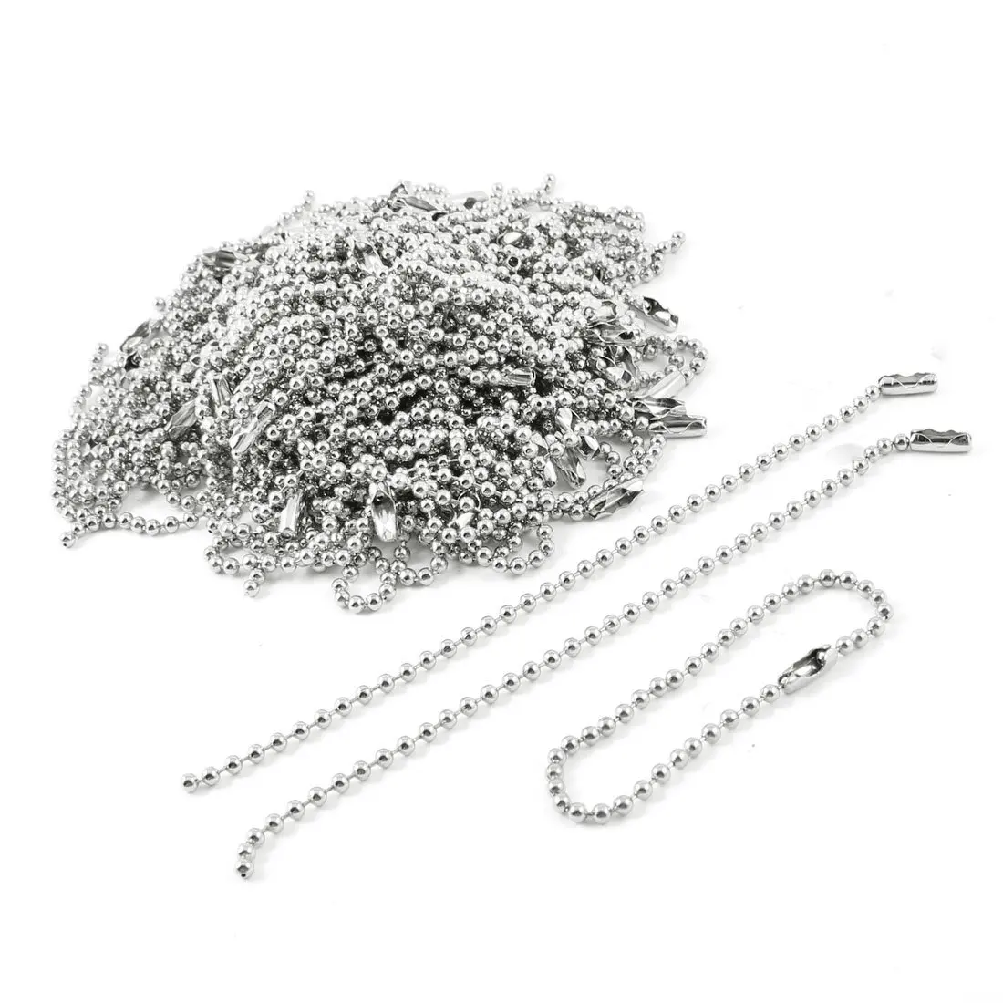 

100pcs 4.9" Silver Tone Metal Tag Logo Beaded Ball Chain Keychain
