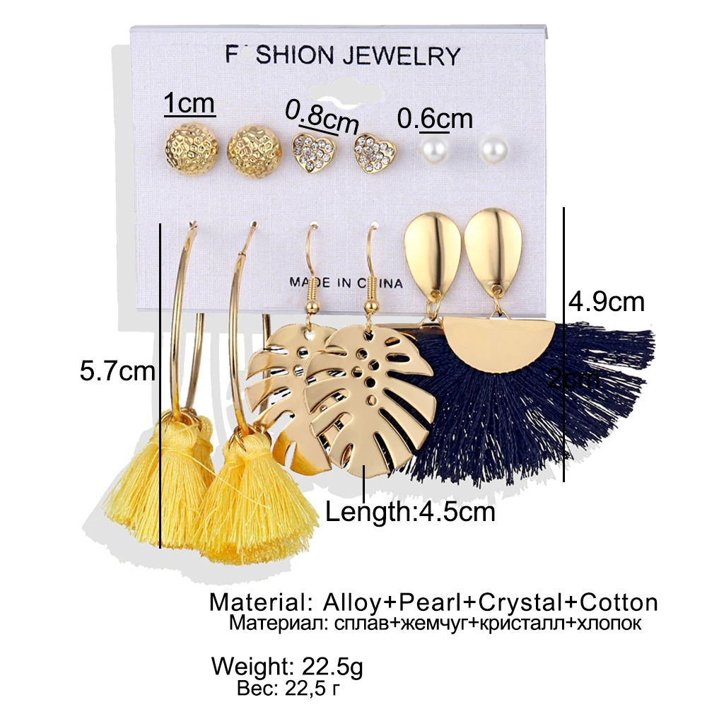 Модные геометрические золотые серьги-гвоздики в виде ракушки, набор для женщин, длинные серьги с кисточками, женские серьги ручной работы, ювелирное изделие