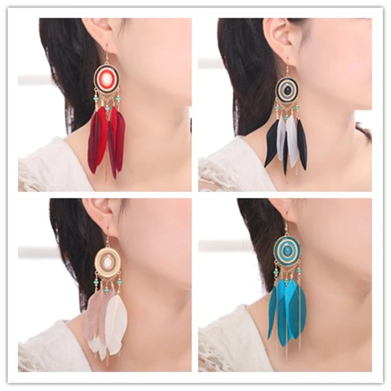 

New Fashion Ladies Charming 4-Piece Feathers Drop Pendant Earrings 5 Colors