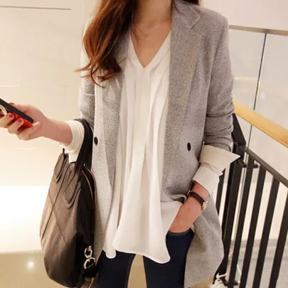 

Fashion Women Blazers,Spring Casual Korean Slim Double-breasted Medium-Long Small suit