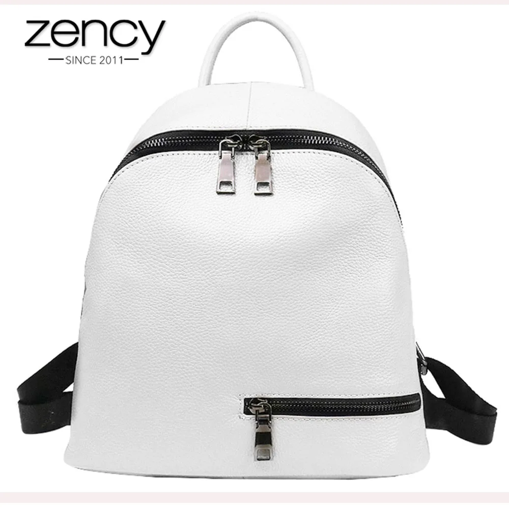 2019 الأزياء الأزرق الأبيض 100% حقيقية الجلود النساء على ظهره Preppy المراهقات مدرسية بسيطة الحقيبة الإناث السفر حقيبة