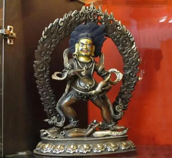 

Tibet Buddhism Fane Purple Bronze Gilt Nairatmya Jambhala Mahakala Buddha Statue