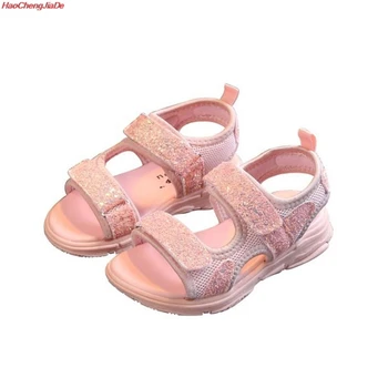 

HaoChengJiaDe New Girls Princess Beach Shoes Kids Summer Sandals With Sequins Fashion Boys Mesh Sports Sandal Black Pink EU21-36