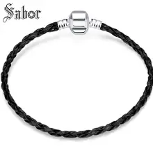 Европейские мужские ювелирные изделия черный кожаный браслет и браслеты змея цепной Серебряный браслет подходит для Сделай Сам бисер подвеска Томас