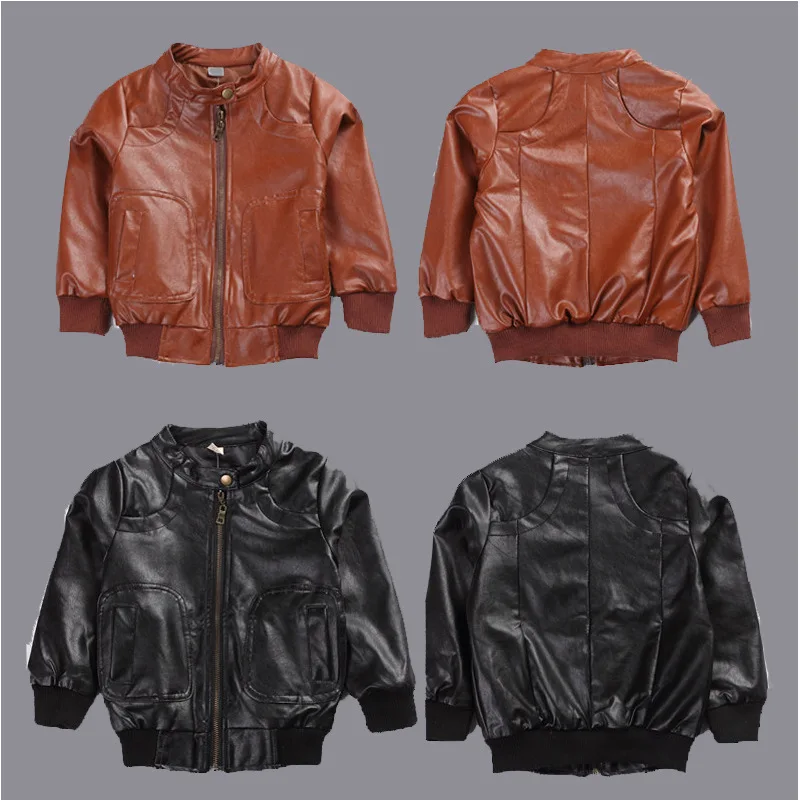 Новая кожаная куртка для мальчиков с круглым вырезом; Цвет черный, коричневый; Детские пальто; Chaquetas Nino; пальто для мальчиков; 7CT001