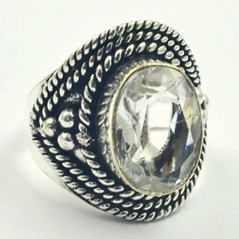 

White Topas Ring Silver Overlay over Copper , Size: 7.25 , R4469