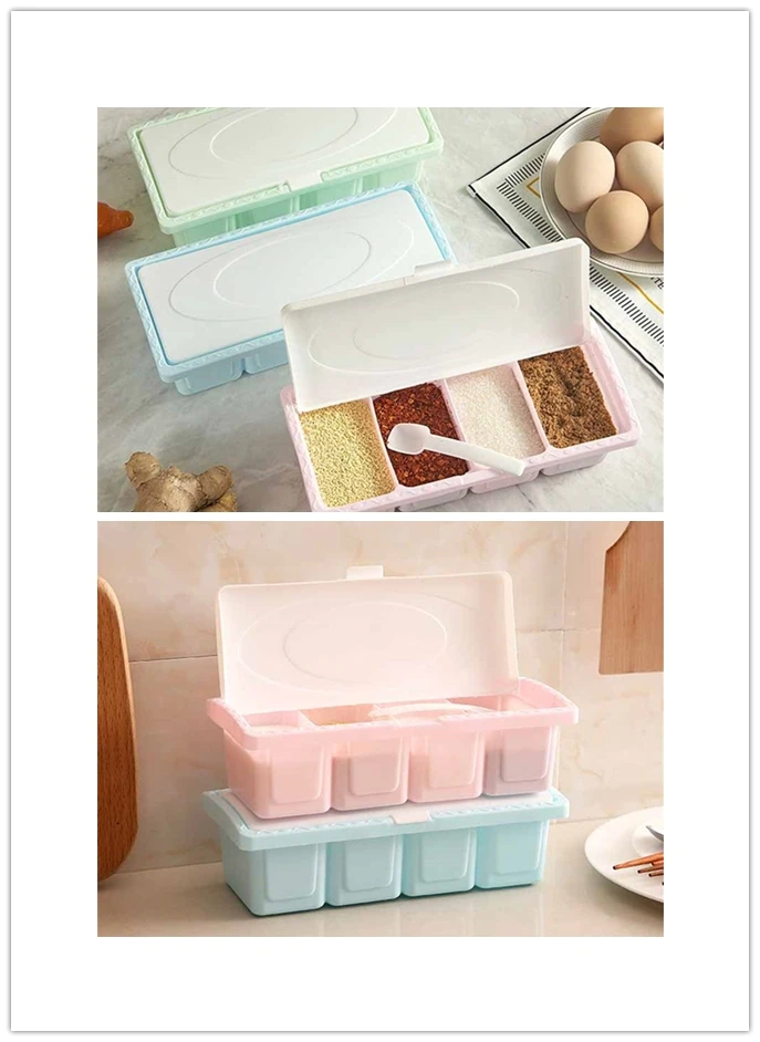 

4Grid Polystyrene Seasoning Jar Storage Box Powder Box Tool Kitchen Spice Water Proof