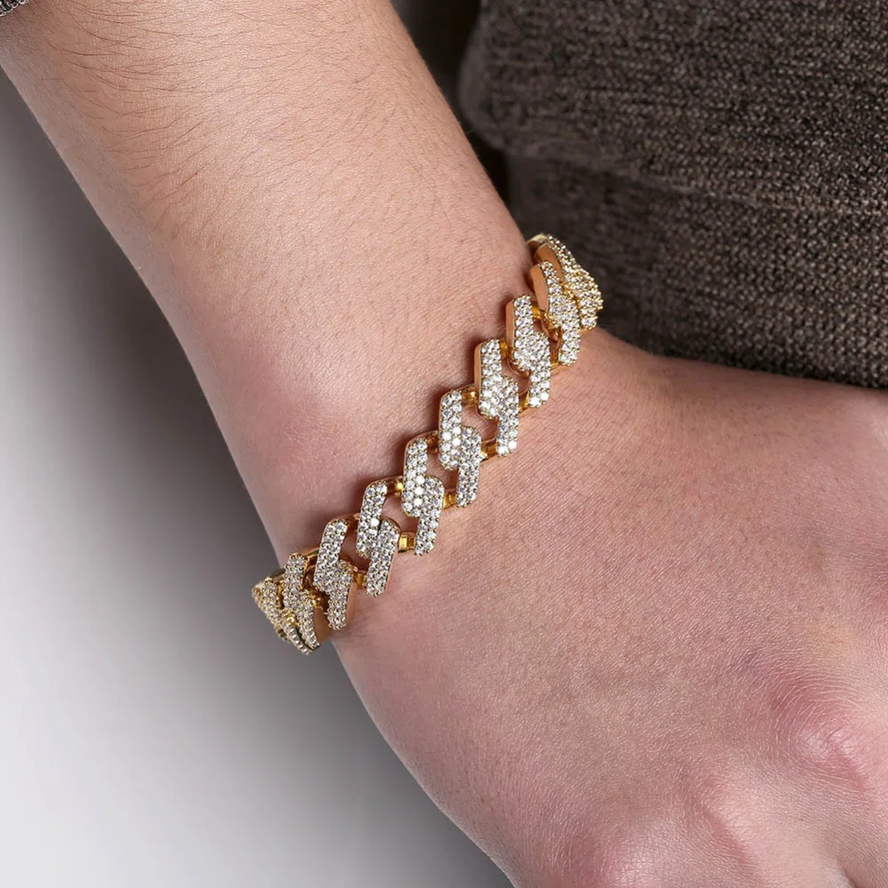 

Fashion 14mm Cuban Link Bracelet Micro Pave AAA Cubic Zircon Chain Bracelet All Iced Out Charm Hip Hop Jewelry For Male