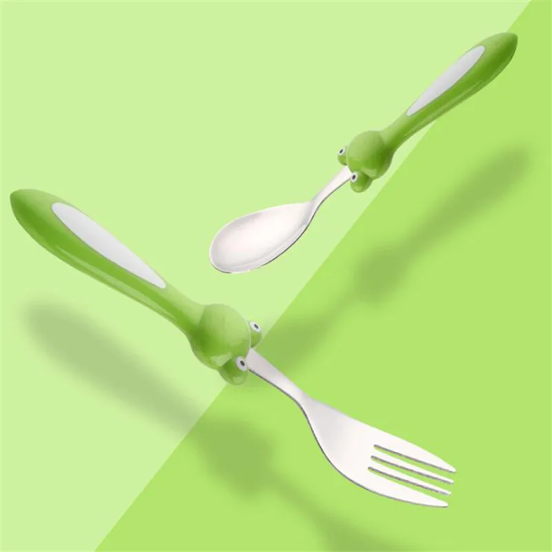 

1PC children's Tableware children's Spoon Fork Baby Cute Stainless Steel Cutlery Colorful Animal Cartoon Frog Dolphin Tableware